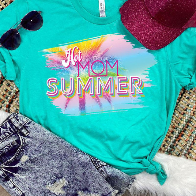 Hot Mom Summer Brushstrokes Screen Print Heat Transfer