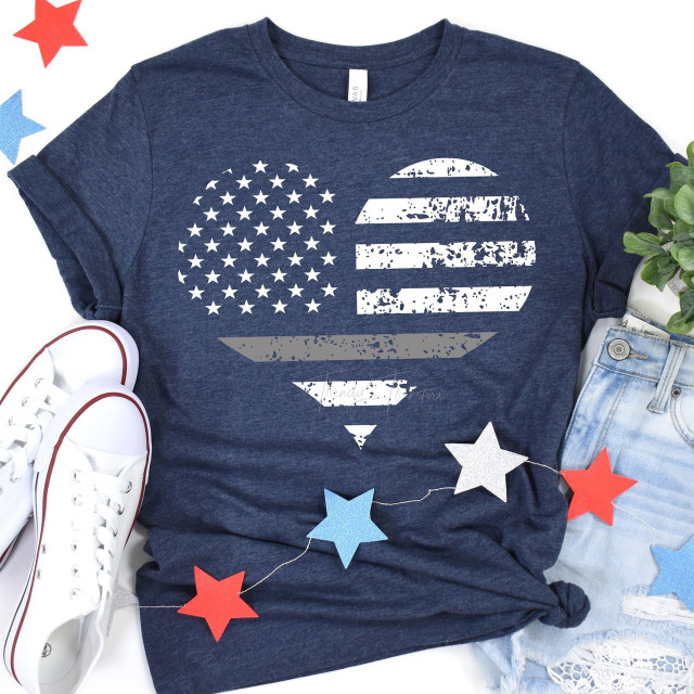 Silver Heart Flag DTF Heat Transfer