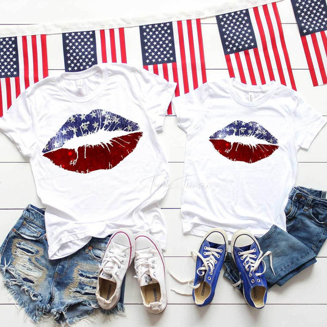 Patriotic Lips INFANT Screen Print Heat Transfer, infant t-shirts with American flag-inspired lip print design.