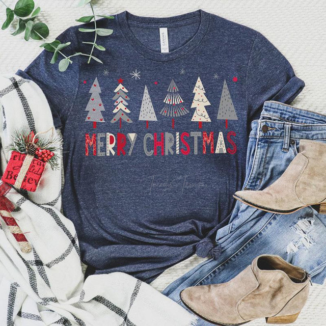 Merry Christmas Trees Screen Print Heat Transfer