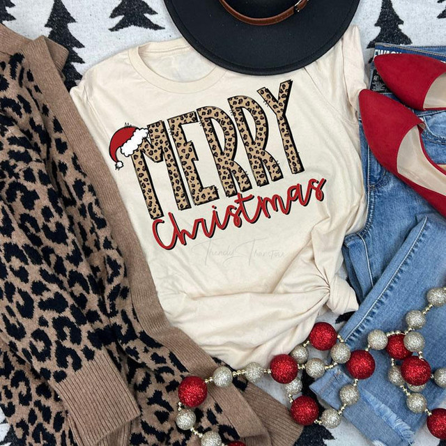 Merry Christmas Leopard Print Screen Print Heat Transfer Merry Christmas Leopard Print Screen Print Heat Transfer