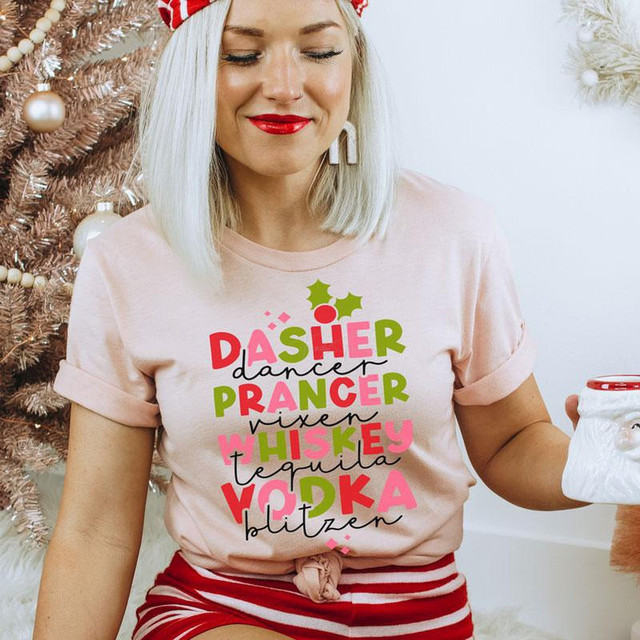 Dasher Dancer Whiskey Vodka Screen Print Heat Transfer