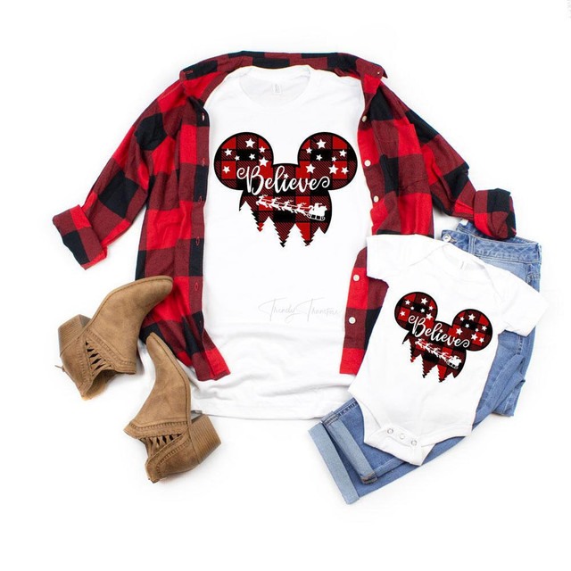 Buffalo Plaid Believe Mouse Ears INFANT Screen Print