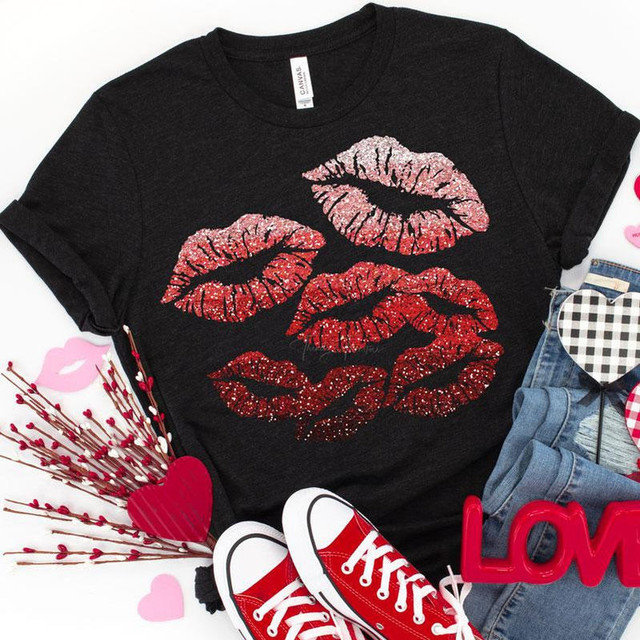 Glitter Look Lips Screen Print Heat Transfer