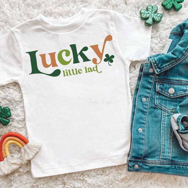 Lucky Little Lad St Patricks Day YOUTH Screen Print Heat Transfer