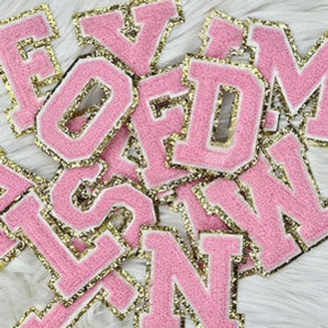 Pink/White with Gold Glitter Chenille Letters