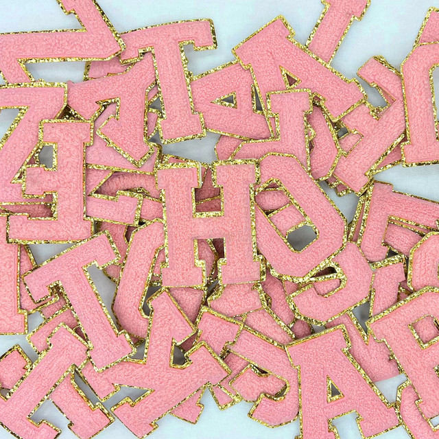 Coral Pink with Gold Glitter Chenille Letters