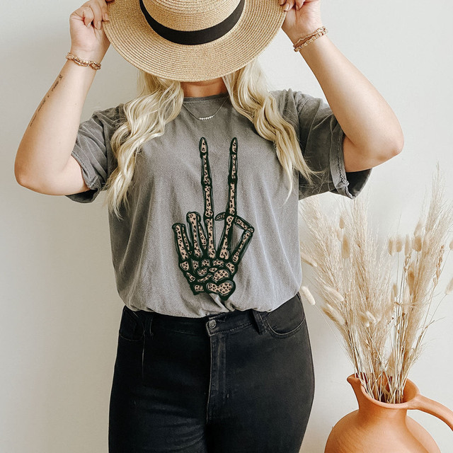Leopard Peace Skeleton Hand Screen Print Heat Transfer Leopard Peace Skeleton Hand Screen Print Heat Transfer