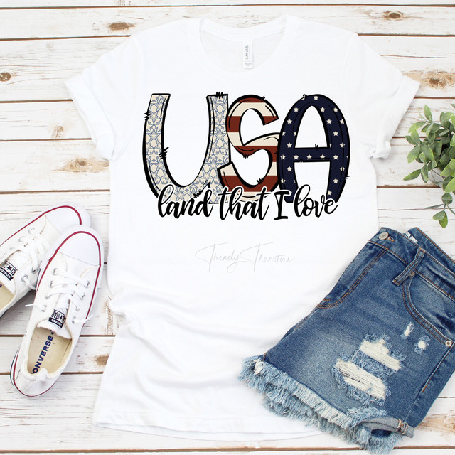 USA Land That I Love Patriotic Stars and Stripes Sublimation Transfer