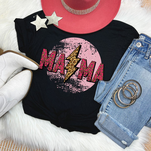 Mama Pink Lightening Bolt Screen Print Heat Transfer