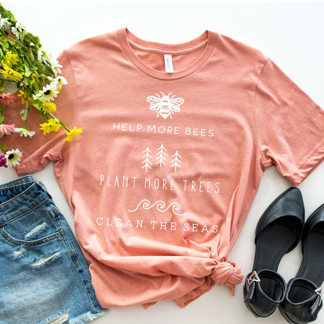 Help Bees Plant Trees Save Seas WHITE DTF Heat Transfer