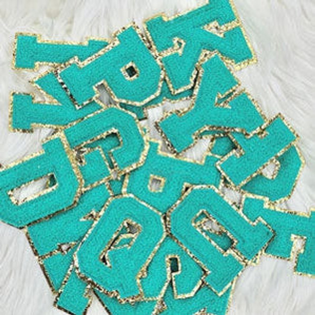 Turquoise with Gold Glitter Chenille Letters