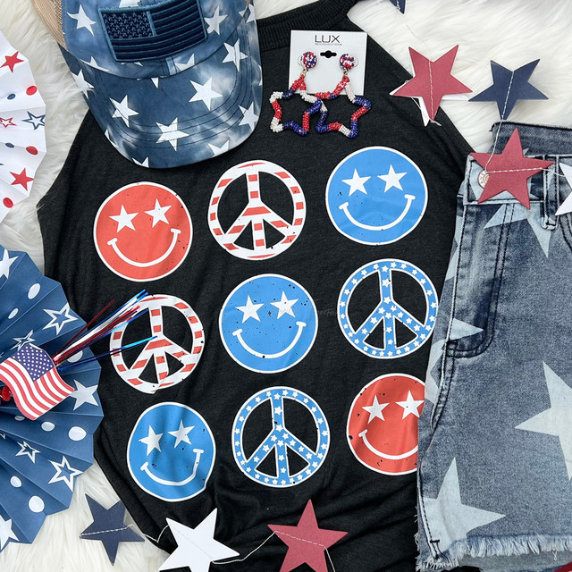 Retro Patriotic Smiley Peace Screen Print Heat Transfer