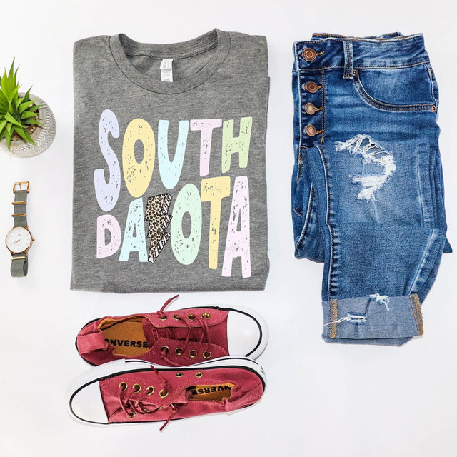 South Dakota Pastels Distressed Leopard Lightning Bolt DTF Heat Transfer