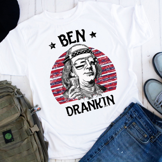 Ben Drankin Ben Franklin Parody patriotic USA Red White and Blue Flag Sublimation Transfer