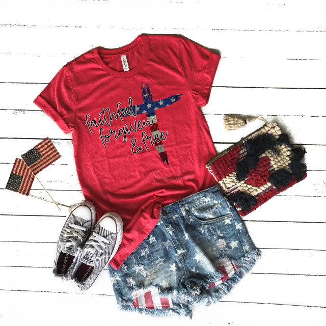 Faithful Forgiven and Free Flag Cross Patriotic DTF Heat Transfer Faithful Forgiven and Free Flag Cross Patriotic DTF Heat Transfer