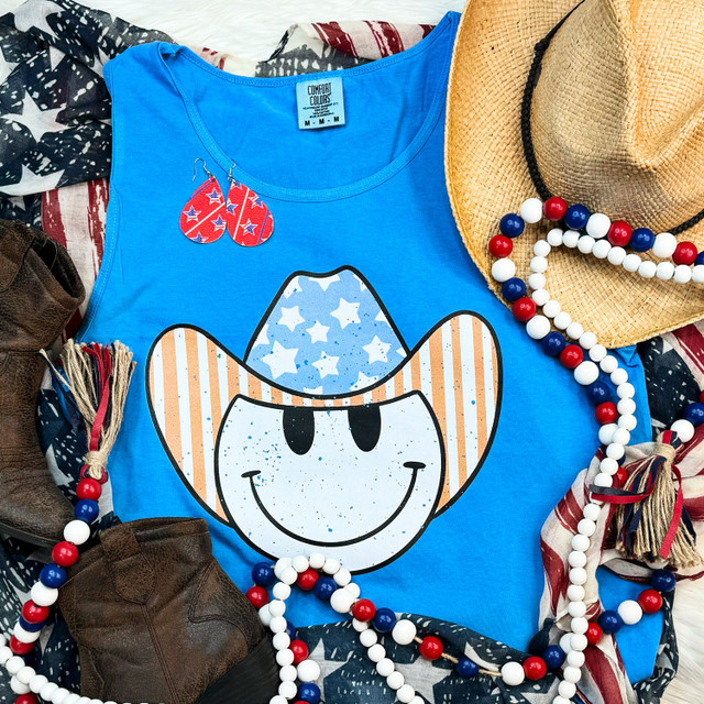 Patriotic Cowboy Happy ADULT Face Screen Print Heat Transfer