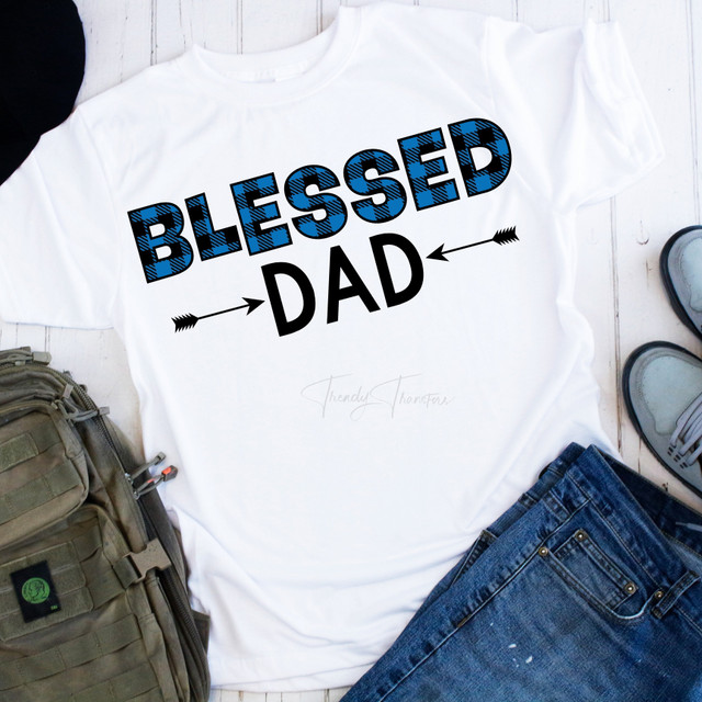 Blue Plaid Blessed Dad Sublimation Transfer