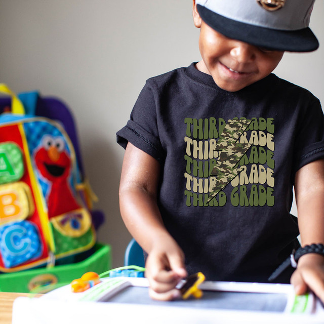 Third Grade Camo Lightening Bolt DTF Heat Transfer