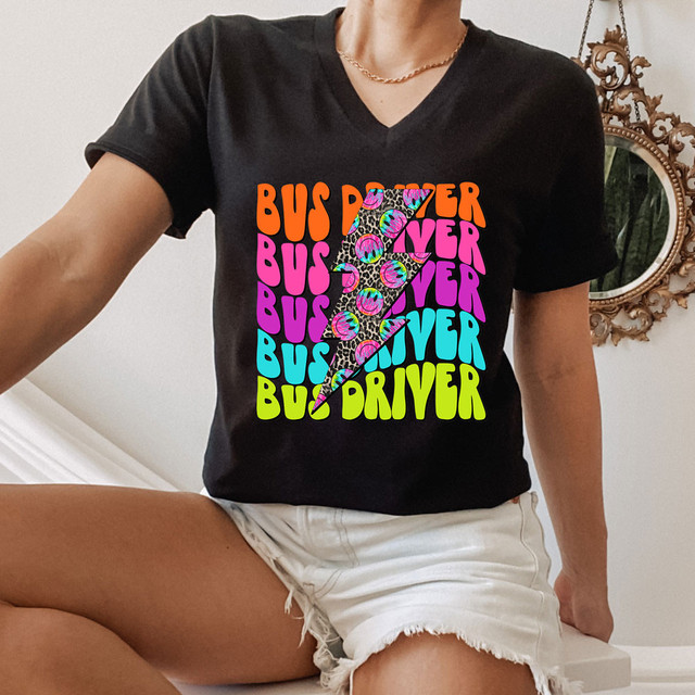 Bus Driver Neon Lightening Bolt DTF Heat Transfer