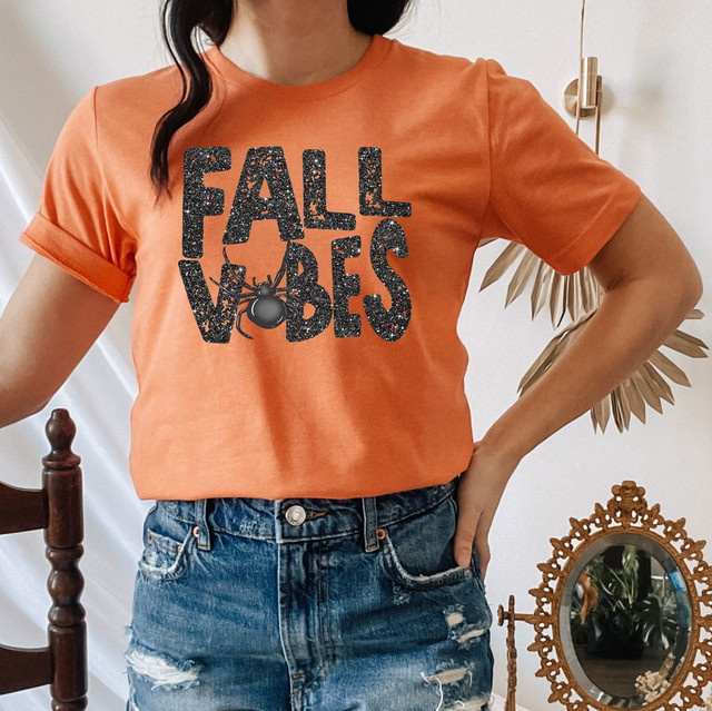 Fall Vibes Spider Glitter Effect DTF Heat Transfer