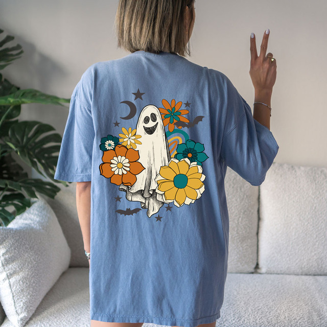 Retro Flower Ghost Screen Print Heat Transfer