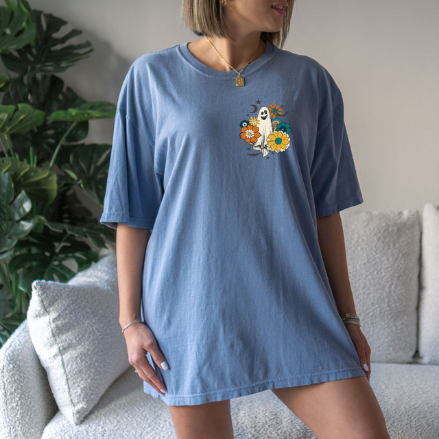 Retro Flower Ghost POCKET Screen Print Heat Transfer