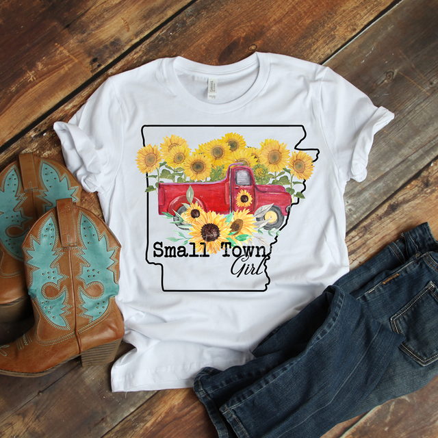 Small Town Girl Sunflower Vintage Classic Red Truck Arkansas Sublimation Transfer