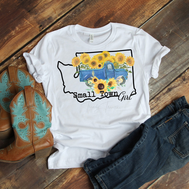 Small Town Girl Sunflower Vintage Classic Truck Washington Sublimation Transfer