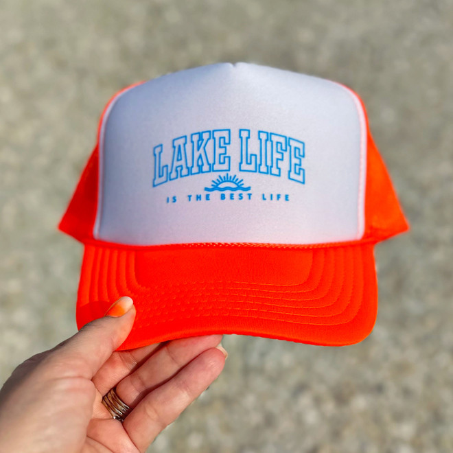 Lake Life Hat/Pocket  Neon Blue Screen Print Heat Transfer
