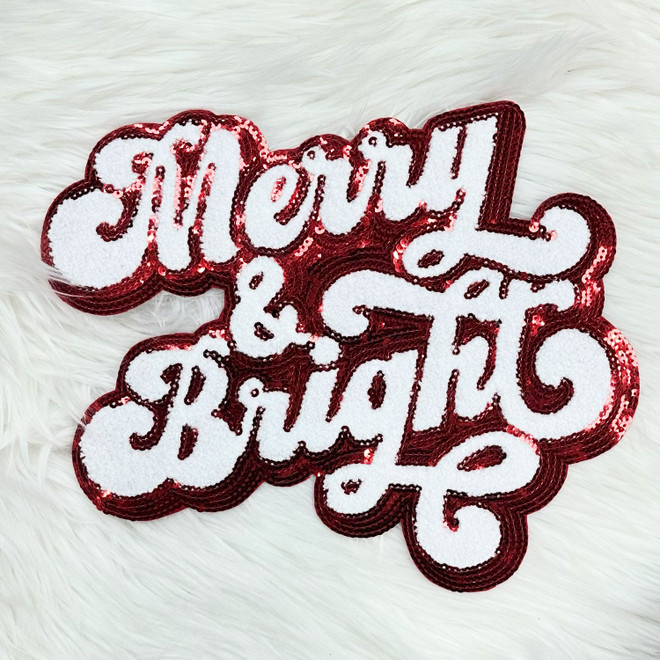 Merry & Bright Red Sequin Chenille Patch