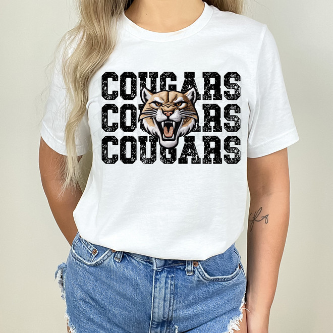 Cougars Stacked Faux Embroidery DTF Heat Transfer