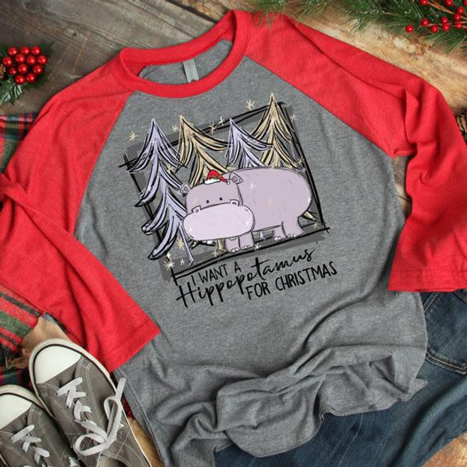 I Want A Hippopotamus For Christmas ADULT Screen Print Heat Transfer I Want A Hippopotamus For Christmas ADULT Screen Print Heat Transfer