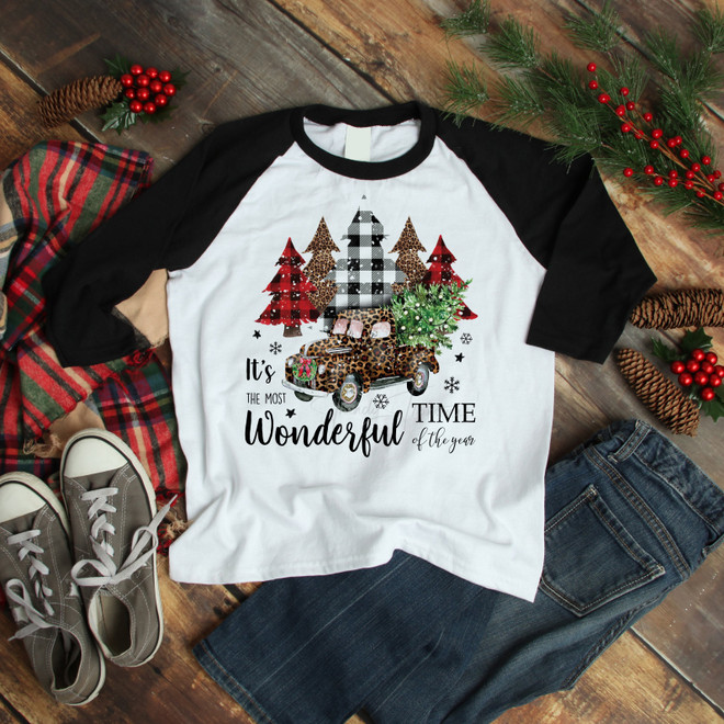 Most Wonderful Time of the Year Christmas Trees Plaid Truck Buffalo Plaid Leopard Sublimation Transfer