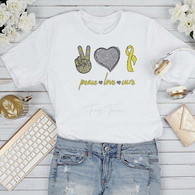 Yellow Ribbon Awareness Glitter heart Peace Love cure Sublimation Transfer