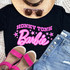 Honkey Tonk Doll PUFF Screen Print Heat Transfer, pink and purple graphic design on a black t-shirt for a fun, vibrant style.