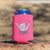 Skeleton Floral Hand DTF Heat Transfer, pink can cooler with skeleton hand making a rock and roll gesture and floral design.