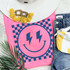 Checkered Happy Face DENIM PUFF Screen Print Heat Transfer