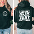 I Suggest You Pop Lock & Drop That Attitude WHITE DTF Heat Transfer, white text design printed on a black hoodie.