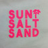 Sun Salt Sand Neon Pink Pocket Screen Print Heat Transfer, vibrant pink neon design with a palm tree, on a light fabric background.