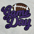 Purple Game Day Football Chenille Patch, sports-themed embroidered patch with purple text and football design.