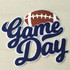 Navy Game Day Football Chenille Patch, a navy blue and white embroidered patch with the phrase 'Game Day' and a brown and white football design.