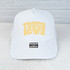 Touch Down Yellow PUFF Hat/Pocket Screen Print Heat Transfer, white trucker cap with yellow embroidered text 'TOUCH DOWN' on front panel.