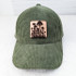 Mushroom Leather Hat Patch, forest green corduroy baseball cap with mushroom graphic patch on front.