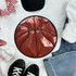 Sequins Basketball Patch Chenille Patch, a round patch featuring a glittering red and black basketball design with sequins details.