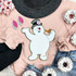 Frosty Chenille Patch, embroidered white snowman with black top hat and orange carrot nose, on pink clothing.