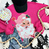 Pink Santa Chenille Patch, embroidered pink Santa Claus patch with a cheerful face and Christmas holly accents