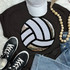 Sequins Volleyball Patch Chenille Patch, a round patch featuring a white volleyball with black lines, decorated with shiny sequins and embroidered edges on a black background.