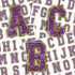 Purple Glitter Letters Sticker Sheet, vibrant purple glitter alphabet stickers with a gold outline for decorative crafts.