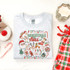 Retro Christmas Vibes DTF Heat Transfer, festive cartoon Christmas themed design on a gray T-shirt with holiday icons.